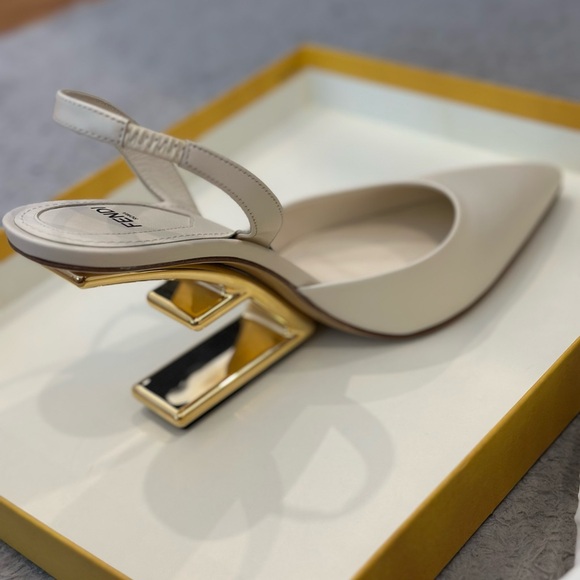 Fendi Shoes - Elegant Beige Heels with Gold Accent by Fendi